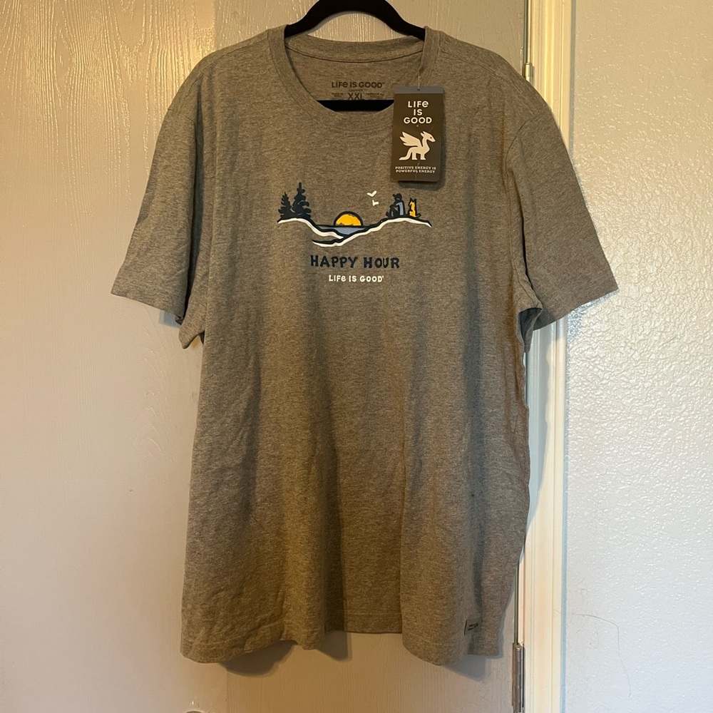 Life Is Good Gray Happy Hour Men's T-Shirt